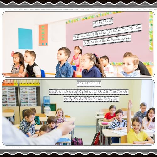 Set of 9 Cursive Writing Bulletin Board Cursive Alphabet Wall Strip for Teacher Supplies, Classroom Teaching Tool, Homeschooling, Kids Education(Rustic) - style: Rustic