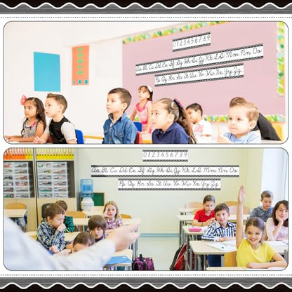 Set of 9 Cursive Writing Bulletin Board Cursive Alphabet Wall Strip for Teacher Supplies, Classroom Teaching Tool, Homeschooling, Kids Education(Rustic) - style: Rustic