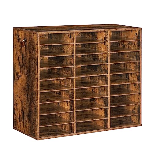 HOOBRO Literature Organizer, 27 Compartments Wooden Mail Organizer, Countertop Literature Sorter with Adjustable Shelves for Home, Office, School, Student Mailbox for Classroom, Rustic Brown FG27WF01 - color: Rustic Brown, size: 23.8"H