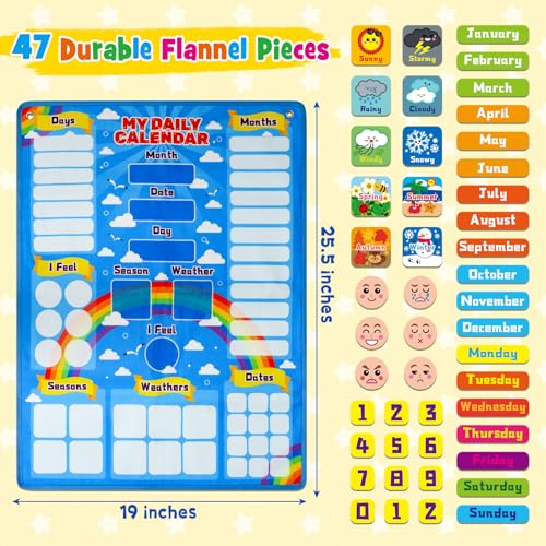 Taika All about Today Chart, My Daily Calendar, Calendar for Kids, Calendar & Weather Felt Chart, Classroom Monthly Chart, Fun Educational Toy, Autism Learning Materials, Classroom Chart for 4 years+ - color: Daily Calendar