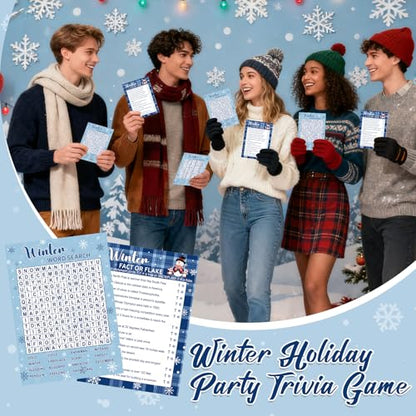 COCHIE 30 Players Winter Holiday Christmas Party Games for Adults Family Office Large Groups, Word Search Game, Riddle Game, Fact or Flake Games with Answer Key (Winter Search) - style: Winter Search