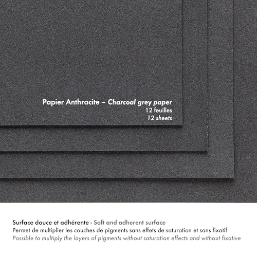 Clairefontaine - Ref 96003C - Pastelmat Pastel Card Pad No.6 (12 Sheets) - 360gsm Card - 18 x 24cm - Anthracite - Specially Formulated for Use with Pastels - size: 18 x 24 cm, style: Card Pad No 6