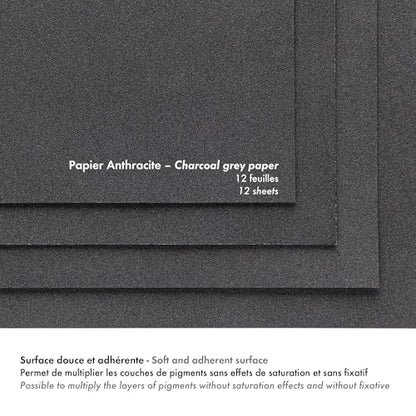 Clairefontaine - Ref 96003C - Pastelmat Pastel Card Pad No.6 (12 Sheets) - 360gsm Card - 18 x 24cm - Anthracite - Specially Formulated for Use with Pastels - size: 18 x 24 cm, style: Card Pad No 6