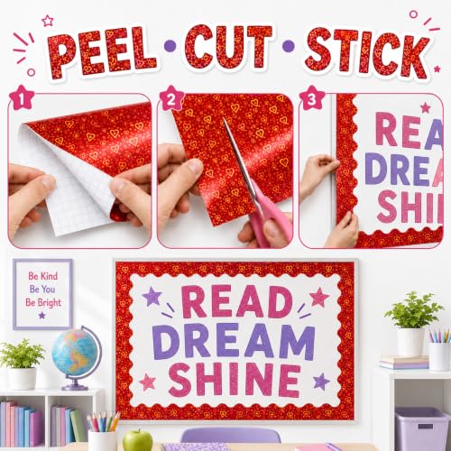 Red Iridescent Bulletin Board Paper Roll,17"x20 Ft Bulletin Board Background Paper Roll,Fade Resistant Wrinkle Resistant Poster DIY Crafts Papers Glitter Wallpaper Classroom Office Home Dec - color: red