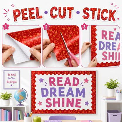 Red Iridescent Bulletin Board Paper Roll,17"x20 Ft Bulletin Board Background Paper Roll,Fade Resistant Wrinkle Resistant Poster DIY Crafts Papers Glitter Wallpaper Classroom Office Home Dec - color: red