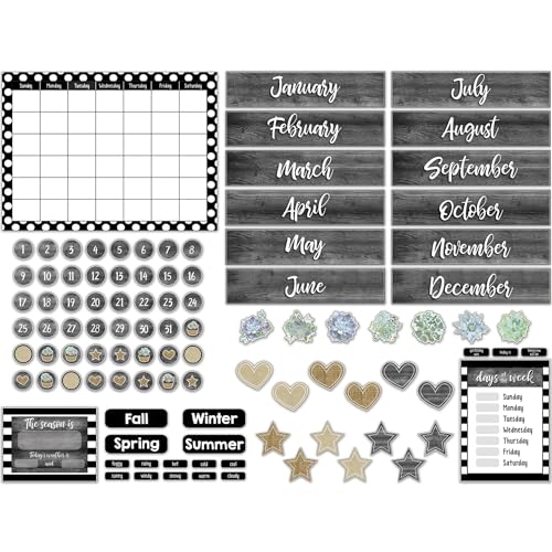 Schoolgirl Style Simply Stylish Bulletin Board Set―Calendar, Monthly Headers, Days of the Week, Seasons, Weather, Special Occasions, Birthdays (100 pc)