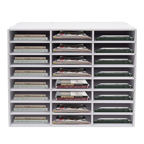 24 Compartments Literature Organizer, White | Desktop File Sorter, Mail Center Paper Storage Cabinet, Classroom Mailbox, For Files Documents Papers Magazines - color: White 24Slots