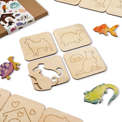 NAKLEO Wooden Stencils for Kids, Set of 20 Pcs 3.7x3.7” Pets Animals, Children Montessori Children Templates Educational Toy Creative DIY Decoration Arts and Crafts Painting Paper Wood Fabric - color: Pets