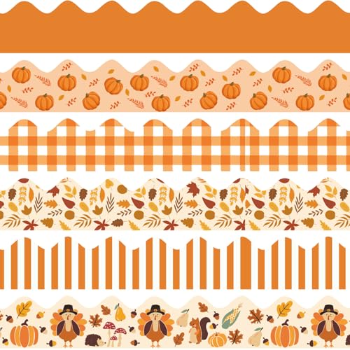78Ft Fall Bulletin Board Borders Autumn Thanksgiving Bulletin Trim Borders Pumpkin Maple Leaf Orange Plaid Trim Stripes Bulletin Board Stickers for Fall Harvest School Classroom Home Office Wall Decor - color: Fall
