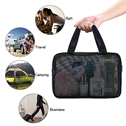 Moyad Mesh Shower Caddy Portable Toiletry Tote Gym Bag for College Dorm Bathroom (Black Large) - size: Medium