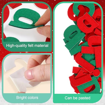 Breling 310 Pieces Felt Letter Bulletin Board Letters Sticker with Number 2" Bulk Self Adhesive ABC Upper Lowercase Sticky Letter for Xmas Gift Bulletin Board Classroom(Christmas Color) - color: Christmas Color