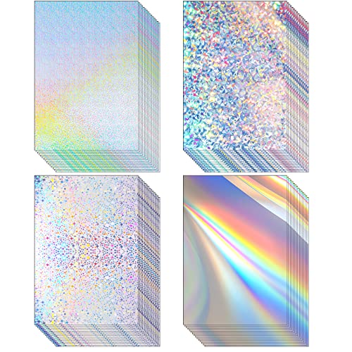 Kosiz 100 Sheets Metallic Holographic Card Stock Shiny Glitter Cardstock Iridescent Mirror Paper 8.5 x 11'' 250 GSM Thick Mixed Color Foil Paper for Scrapbook Letter Poster Craft(Laser Color) - color: Laser Color