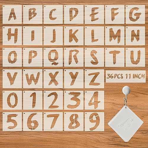 36pc Reusable Letter Stencils for Painting - Alphabet & Numbers, Spray Painting, Wood, Wall, Fabric, Rock, Chalkboard, Signage (11 inch, Cursive) - size: 11 IN