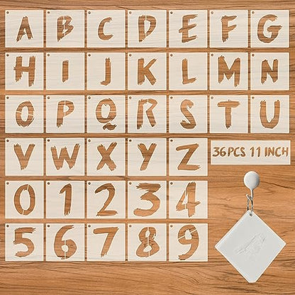 36pc Reusable Letter Stencils for Painting - Alphabet & Numbers, Spray Painting, Wood, Wall, Fabric, Rock, Chalkboard, Signage (11 inch, Cursive) - size: 11 IN