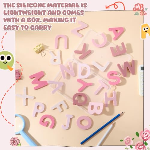 VioraWhite 26 Pcs Food Grade Silicone Magnetic Letters (Sealed Magnet, CPC Certified) Toddler Fridge Bulk ABC Educational Learning Toy for Baby Kid Girl Boy Gift(Rose Pink,Letter) - color: Rose Pink, style: Letter