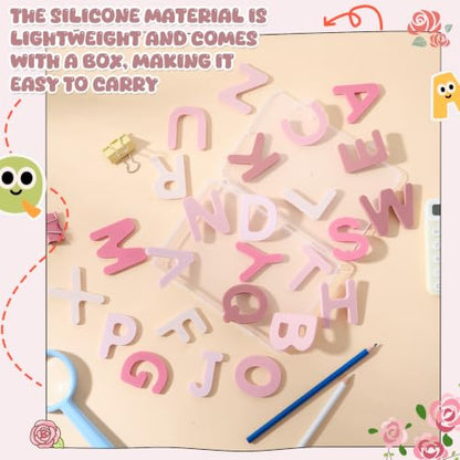 VioraWhite 26 Pcs Food Grade Silicone Magnetic Letters (Sealed Magnet, CPC Certified) Toddler Fridge Bulk ABC Educational Learning Toy for Baby Kid Girl Boy Gift(Rose Pink,Letter) - color: Rose Pink, style: Letter