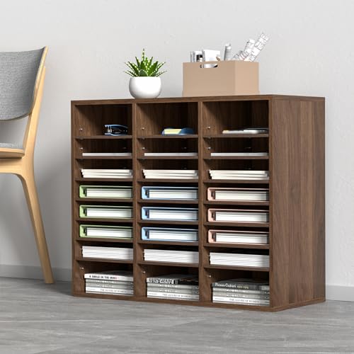 VEVOR 24-Compartment Office Mailbox, Adjustable Shelves, Wood Literature Sorter 29x12x24.4 inches – Ideal for Office, Home, Classroom, Mailrooms Organization – EPA Certified (Brown) - color: Brown, style: 24 Compartments