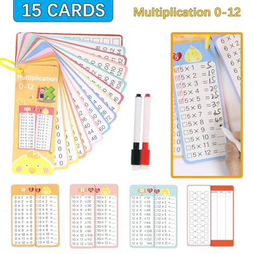 Multiplication and Division Flash Cards 30 Pcs, 0-12 Math Flash Cards with 4 Dry Erase Pens 2 Rings, Educational Time Table Flash Card for 1st-3rd Graders Multiplication Game