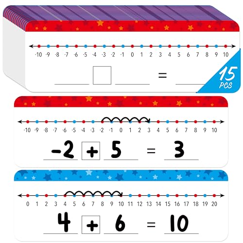 15 Packs Number Line Dry Erase Boards, Double Sided Writable and Erasable Board-0 to 20 on One Side & -10 to10 on Other Side Math White Board for Kids, Students, Classroom and Home (12” x 4”) - color: Stars, size: -10-10/0-20 -15 Packs