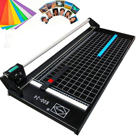 24 Inch Manual Precision Rotary Paper Trimmer, Rotary Paper Cutter Trimmer for Photo Paper, Film, Art Paper Jam, Office Paper, Thin Plastic Soft Board, PVC,Cutting Table,Professional Rolling Trimmer