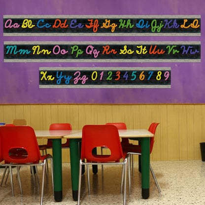 Set of 9 Cursive Writing Bulletin Board Cursive Alphabet Wall Strip for Teacher Supplies, Classroom Teaching Tool, Homeschooling, Kids Education (Vibrant) - style: Vibrant