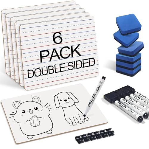 Dry Erase Boards 6 Pack, Double Sided Small Whiteboards with Lines for Kids, Students, Teacher & Classroom Pack, 9"x12" Mini Individual White Boards Lined for Writing Math English Practice