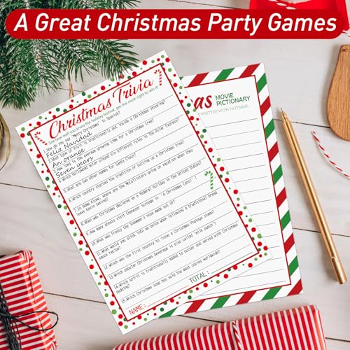 COCHIE 30 Players Christmas Party Games for Adults Family Office Large Groups, Xmas Parties Movies Pictionary Game, Riddle Game, Christmas Trivia Games with Answer Key (Xmas Quiz) - style: XMAS Quiz