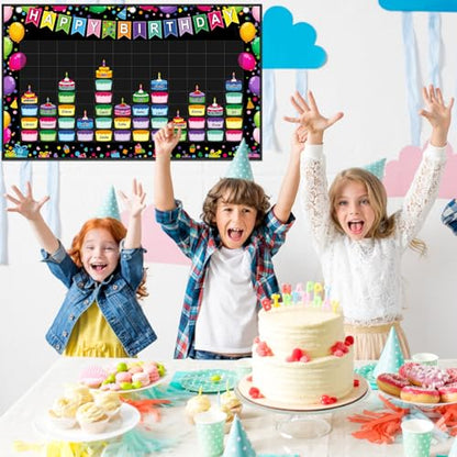 Pasimy Happy Birthday Pocket Chart Classroom Reusable Birthday Calendar Wall Hanging Chart with 144 Dry Erase Cards and 3 Hooks for School Classroom Bulletin Board Decor