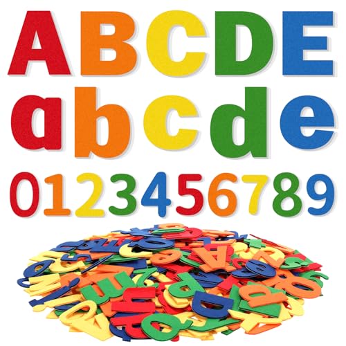 Breling 310 Pieces Felt Letter Bulletin Board Letters Sticker with Number 2" Bulk Self Adhesive ABC Upper Lowercase Sticky Letter for Xmas Gift Bulletin Board Classroom(Rainbow Color) - color: Rainbow Color