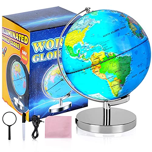 POOCCI 6 in1 Illuminated Large World Globe for Kids & Adults All Ages High Clear Map 12inch, Illuminates Educational Interactive STEM Toy, Light Up Kids Globe Lamp,Gifts For Boys And Girls - size: 12Inch
