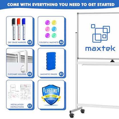 Maxtek Rolling White Board on Wheels 48x32 inch Double Side Magnetic Dry Erase Board with Stand, Aluminum Frame Easel Mobile Standing Whiteboard for Office, Classroom & Home - color: Silver, size: 48 x 32 inches