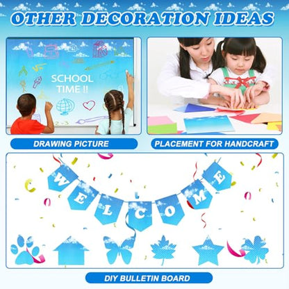 Blue Sky Cloud Bulletin Board Paper Roll,14.8FTx47IN Large Reusable Waterproof Erasable Classroom Wall Background Backdrop, Fade-Resistant Fabric Wrapping Paper School Decors Teacher Supplies - color: Sky Blue