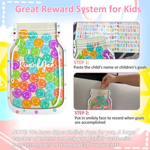 Smiley Face Magnetic Reward Jar: Personalized Smiley Faces Jar Ideal for Classroom Reward System, 42PCS Token Home Chore Chart, Teacher Good Behavior Management Tools Kids Back to School Gifts - color: Smilely Faces-acrylic
