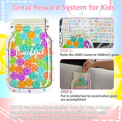 Smiley Face Magnetic Reward Jar: Personalized Smiley Faces Jar Ideal for Classroom Reward System, 42PCS Token Home Chore Chart, Teacher Good Behavior Management Tools Kids Back to School Gifts - color: Smilely Faces-acrylic