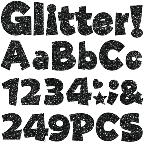 249 Pcs Glitter Bulletin Board Letters Numbers and Punctuation, 4 Inch Alphabet Poster Board Cardboard Letter Cutouts with Adhesive Dots for Classroom Bulletin Board School Decorations (Black) - color: Black