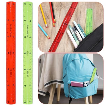 2 Pcs Flexible Ruler Set, 12 Inch Plastic Ruler Red and Green Bendable Measuring Tool for Office Home Drafting Tools