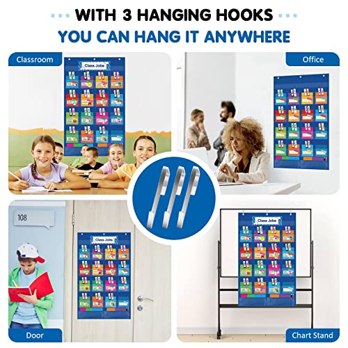 KIKIGOAL Class Jobs Pocket Chart Bulletin Board for School Classroom,Teacher's Helper Classroom Management Educational Pocket Chart (Blue) - color: Blue