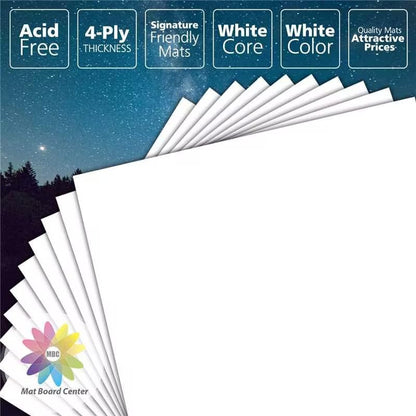 Mat Board Center, Pack of 10 4x6 White Uncut Mat Boards, Acid Free, 4-Ply Thickness, White Core, Great for Pictures, Photos, Framing Backing - size: 4x6