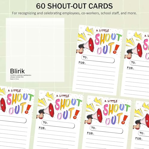 Blirik 60Pcs Shout Out Cards For Employees, Office Staff, Teachers and Students,Printed Occasion Cards, Appreciation and Recognition Reward Card For School or Work Bulletin Board