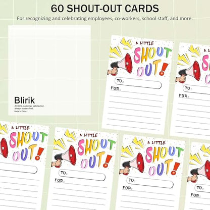 Blirik 60Pcs Shout Out Cards For Employees, Office Staff, Teachers and Students,Printed Occasion Cards, Appreciation and Recognition Reward Card For School or Work Bulletin Board