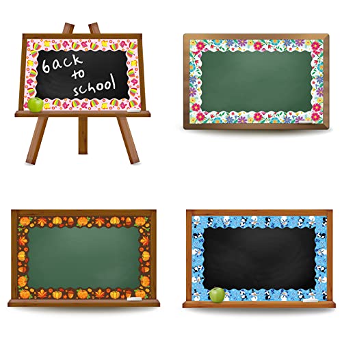 Whaline 82Ft Seasonal Bulletin Board Borders 8 Designs Scalloped Border Trim Teachers Classroom Blackboard Decor for Spring Summer Autumn Winter School Office Party Decoration, 72 Pcs