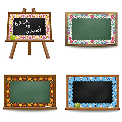 Whaline 82Ft Seasonal Bulletin Board Borders 8 Designs Scalloped Border Trim Teachers Classroom Blackboard Decor for Spring Summer Autumn Winter School Office Party Decoration, 72 Pcs