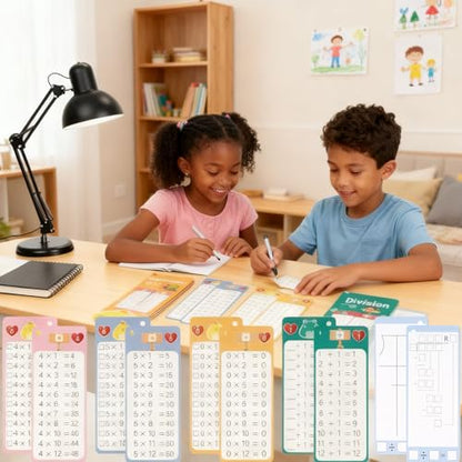 60Pcs Addition Subtraction Multiplication Division and Subtraction Flash Card, Math Flash Cards with 8 Dry Erase Pens 4 Rings, Time Table Flash Cards for 1st to 3rd Grades Fun Learning with Math Game