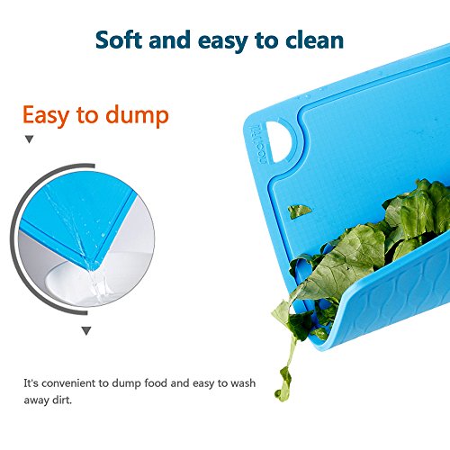 Liflicon Thick Silicone Cutting Boards for Kitchen Silicone Chopping Boards/Mats Set of 2 Extra Large14.6''x10.43'', Mini 9.1”x7.1” Non-slip Deep Drip Juice Groove, Dishwasher Safe-Blue - color: Blue, size: S+L