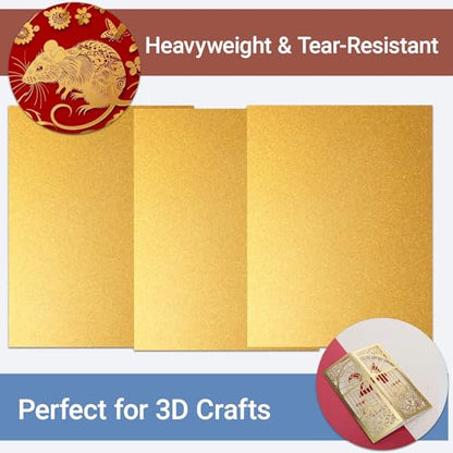 10 Sheets Gold Glitter Cardstock 250GSM/92lb No Shedding Sparkle Paper for DIY Crafts, Invitations & Cricut Cutting | Printer-Friendly A4 Size (7.87x11.8) for Scrapbooking & Gift Boxes