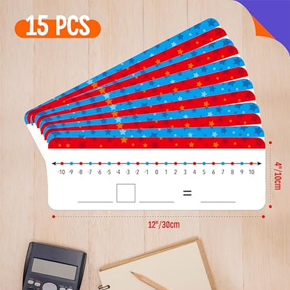 15 Packs Number Line Dry Erase Boards, Double Sided Writable and Erasable Board-0 to 20 on One Side & -10 to10 on Other Side Math White Board for Kids, Students, Classroom and Home (12” x 4”) - color: Stars, size: -10-10/0-20 -15 Packs