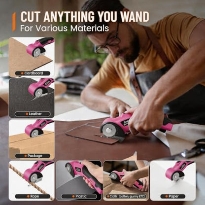 Electric Scissors, Cardboard Cutter, With LED Light, High-Efficiency Brushless Motor, 2000mAh Battery, Tungsten Steel Blade, Suitable for Cloth, Cardboard, Carpet Wire Rope Cutters Pink - color: Pink