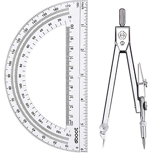 Drawing Compass and 6 Inch Protractor, Student Geometry Math Set - color: Clear