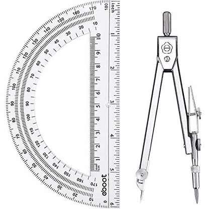 Drawing Compass and 6 Inch Protractor, Student Geometry Math Set - color: Clear