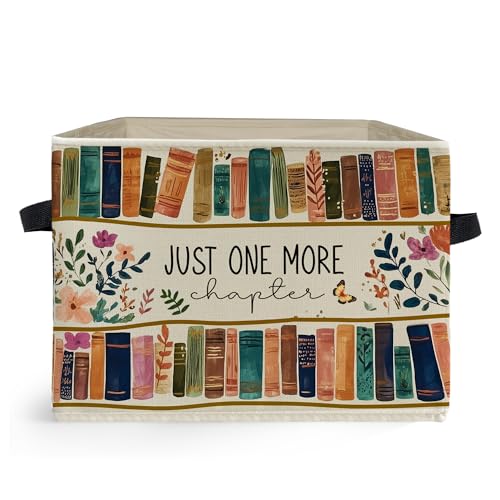Floral Bookish Storage Box Bins, Book Lover Reader Gifts, Just One More Chapter Collapsible Storage Basket Organizer for Reading Room Corner Home Library Clothes Books - color: Reading Corner-3